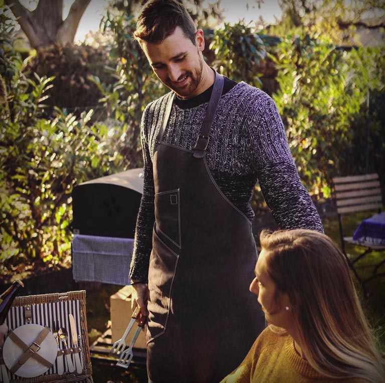 Tablier de cuisine en cuir 'Nero'