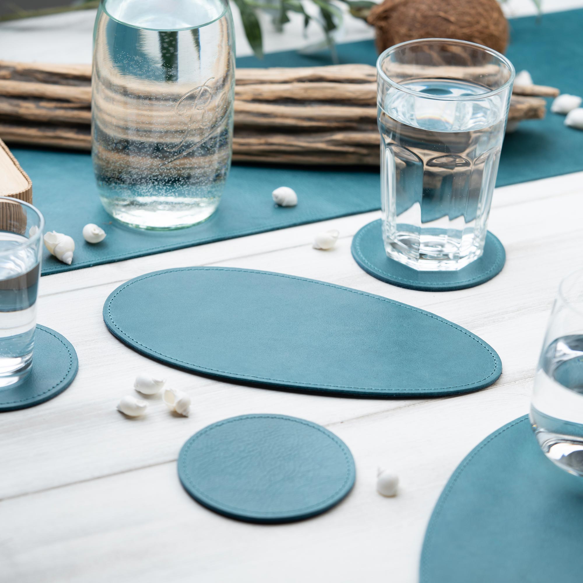 Dessous de verre en cuir 'Rond' (6 pièces)