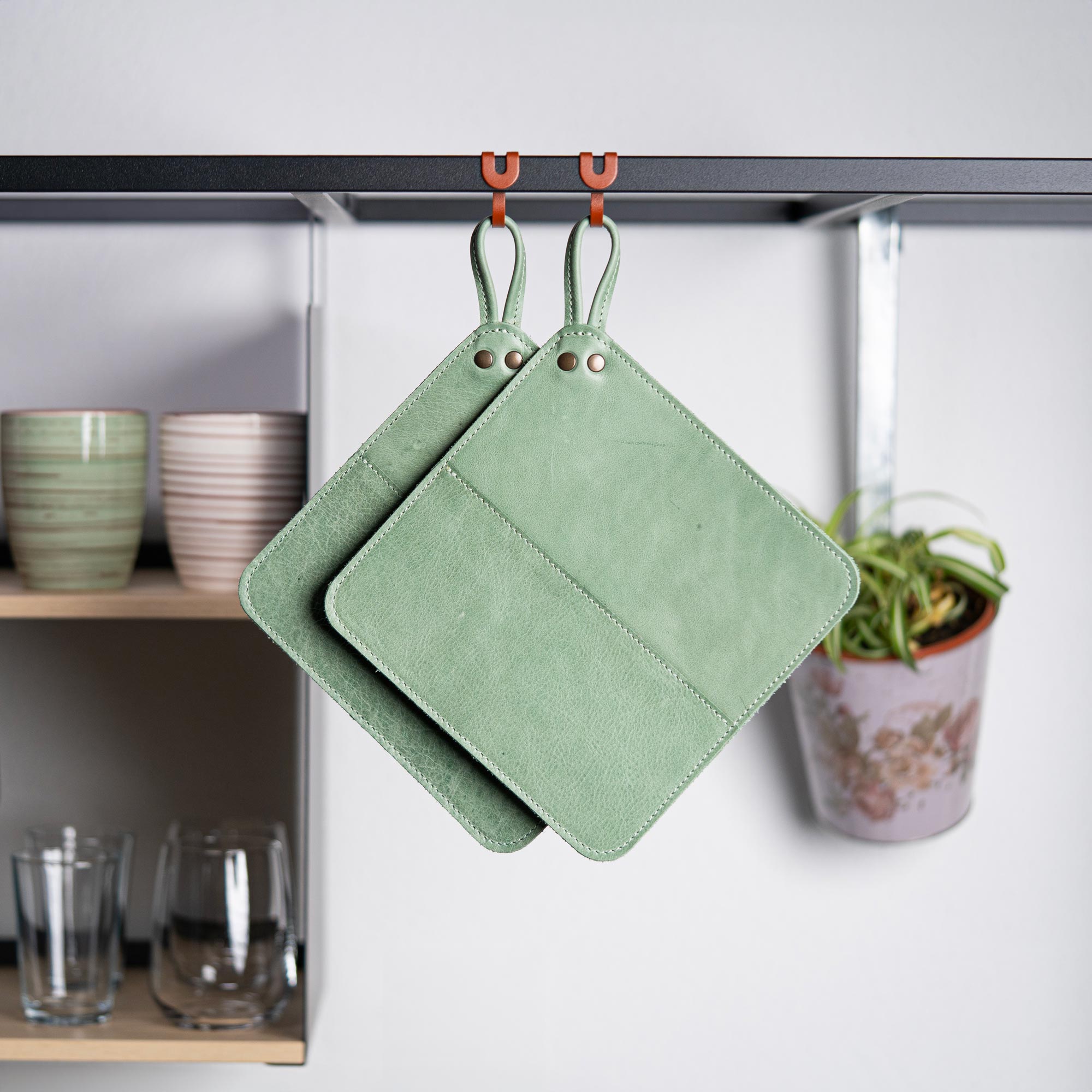 2 x Leather Potholders